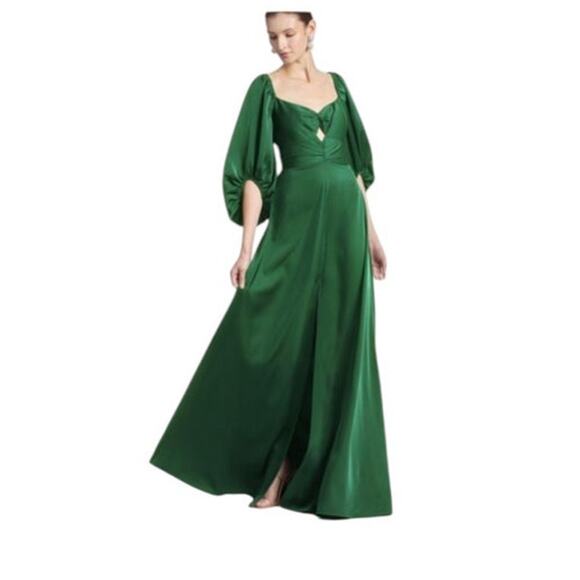 Sachin + Babi Emerald Green Size 10 Angelina Cutout Balloon Sleeve Gown NWT - Picture 2 of 11